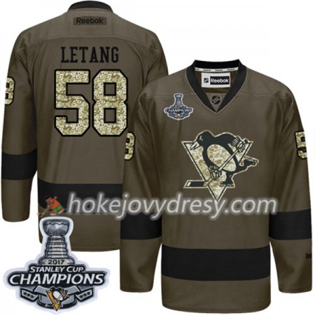 Pánské Hokejový Dres Pittsburgh Penguins Kris Letang 58 Adidas 2017-2018 Camo Zelená 2017 Stanley Cup Champions Authentic